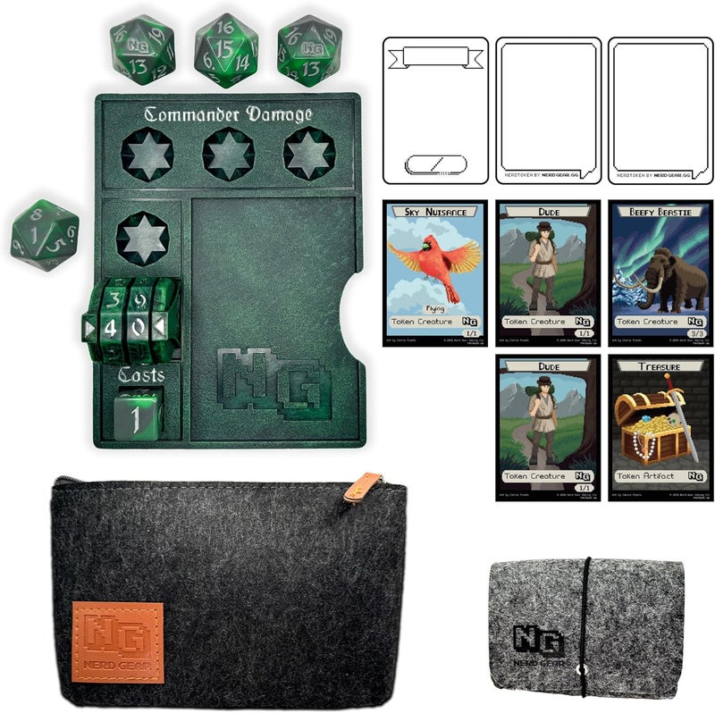 NERD GEAR Store Commander Essentials Kit - Ultimate Accessory for MTG Commander EDH - MTG Command Zone Tray - Health Counter - Spin Down Dice - Dry Erase Tokens (Midnight Forest) - Image 1